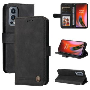 For OnePlus Nord 2 5G Skin Feel Life Tree Metal Button Horizontal Flip Leather Case with Holder & Card Slot & Wallet & Photo Frame & Strap(Black) (OEM)