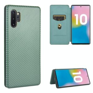 For Samsung Galaxy Note10 Plus Carbon Fiber Texture Horizontal Flip TPU + PC + PU Leather Case with Card Slot(Green) (OEM)