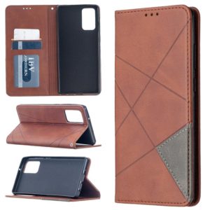 For Samsung Galaxy Note 20 Rhombus Texture Horizontal Flip Magnetic Leather Case with Holder & Card Slots & Wallet(Brown) (OEM)