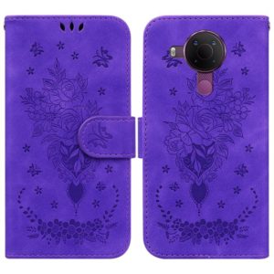 For Nokia 5.4 Butterfly Rose Embossed Leather Phone Case(Purple) (OEM)
