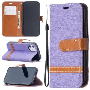 For iPhone 12 mini Color Matching Denim Texture Horizontal Flip Leather Case with Holder & Card Slots & Wallet & Lanyard(Purple) (OEM)