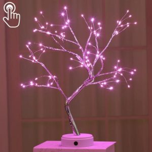 108 LEDs Copper Wire Tree Table Lamp Creative Decoration Touch Control Night Light (Pink Light) (OEM)