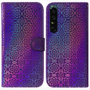 For Sony Xperia 1 IV Colorful Magnetic Buckle Leather Phone Case(Purple) (OEM)