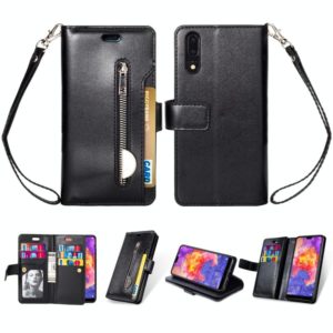 For Huawei P20 Multifunctional Zipper Horizontal Flip Leather Case with Holder & Wallet & 9 Card Slots & Lanyard(Black) (OEM)