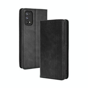 For OPPO Realme 7 Pro Magnetic Buckle Retro Crazy Horse Texture Horizontal Flip Leather Case , with Holder & Card Slots & Photo Frame(Black) (OEM)