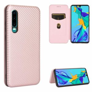 For Huawei P30 Carbon Fiber Texture Horizontal Flip TPU + PC + PU Leather Case with Card Slot(Pink) (OEM)