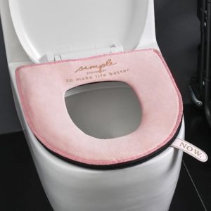 Household Winter Toilet Seat Cover Plus Velvet Warm Zipper Toilet Seat Cushion(Pink) (OEM)