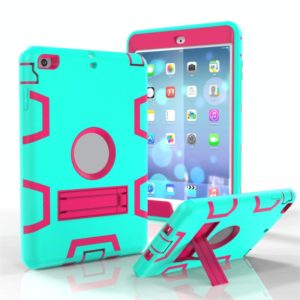 For iPad Mini 3 / 2 / 1 Shockproof PC + Silicone Protective Case，with Holder(Green Rose) (OEM)