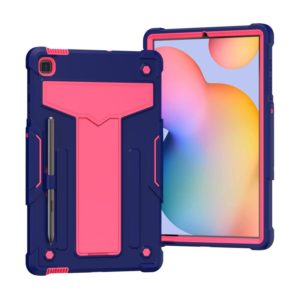 For Samsung Galaxy Tab S6 Lite P610/615 T-shaped Bracket Contrast Color Shockproof PC + Silicone Protective Case(Navy+Rose Red) (OEM)