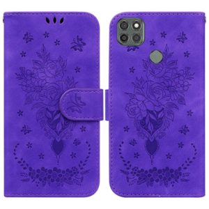 For Motorola Moto G9 Power Butterfly Rose Embossed Leather Phone Case(Purple) (OEM)