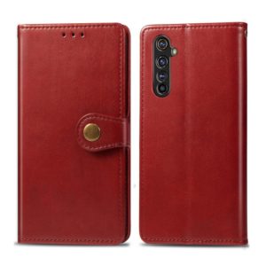 For OPPO Realme X50 Pro Retro Solid Color Leather Buckle Phone Case with Lanyard & Photo Frame & Card Slot & Wallet & Stand Function(Red) (OEM)