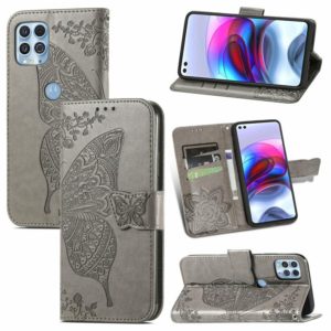For Motorola Edge S Butterfly Love Flowers Embossed Horizontal Flip Leather Case with Holder & Card Slots & Wallet & Lanyard(Gray) (OEM)