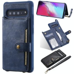 For Galaxy S10 5G Buckle Zipper Shockproof Protective Case with Holder & Card Slots & Wallet & Lanyard & Photos Frame(Blue) (OEM)