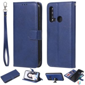 For Huawei nova 5i Solid Color Horizontal Flip Protective Case with Holder & Card Slots & Wallet & Photo Frame & Lanyard(Blue) (OEM)