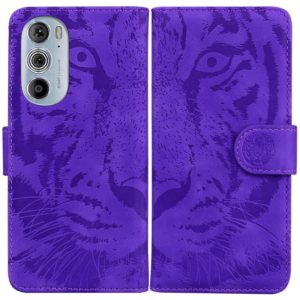 For Motorola Edge+ 2022 Tiger Embossing Pattern Horizontal Flip Leather Phone Case(Purple) (OEM)