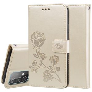 For Samsung Galaxy A52 5G / 4G Rose Embossed Horizontal Flip PU Leather Case with Holder & Card Slots & Wallet(Gold) (OEM)