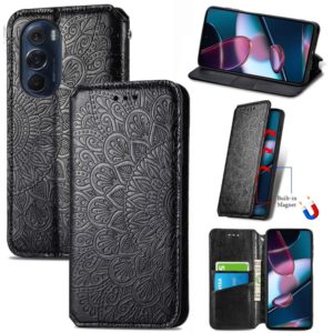 For Motorola Edge X30 Blooming Mandala Embossed Magnetic Leather Phone Case(Black) (OEM)