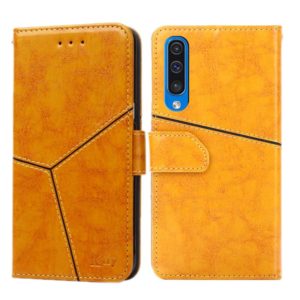 For Samsung Galaxy A50 Geometric Stitching Horizontal Flip TPU + PU Leather Case with Holder & Card Slots & Wallet(Yellow) (OEM)