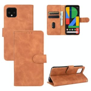 For Google Pixel 4 XL Solid Color Skin Feel Magnetic Buckle Horizontal Flip Calf Texture PU Leather Case with Holder & Card Slots & Wallet(Brown) (OEM)