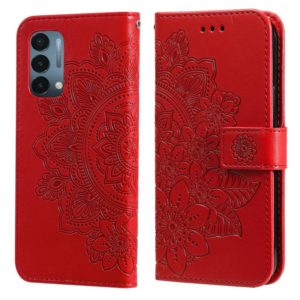 For OnePlus Nord N200 5G 7-petal Flowers Embossing Pattern Horizontal Flip PU Leather Case with Holder & Card Slots & Wallet & Photo Frame(Red) (OEM)