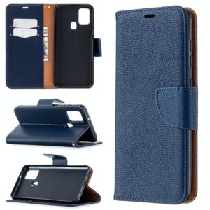 For Samsung Galaxy A21s Pure Color Horizontal Flip PU Leather Case with Holder & Card Slots & Wallet & Lanyard(Blue) (OEM)