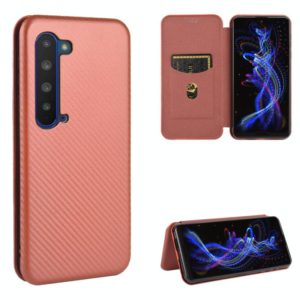 For Sharp Aquos R5G Carbon Fiber Texture Horizontal Flip TPU + PC + PU Leather Case with Card Slot(Brown) (OEM)