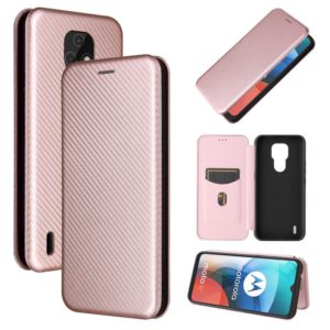 For Motorola Moto E7 Carbon Fiber Texture Horizontal Flip TPU + PC + PU Leather Case with Card Slot(Pink) (OEM)