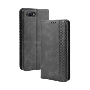 Magnetic Buckle Retro Crazy Horse Texture Horizontal Flip Leather Case for OPPO Realme C2 / A1K , with Holder & Card Slots & Photo Frame(Black) (OEM)