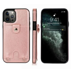 For iPhone 12 Pro Max Shockproof PU Leather + TPU Protective Case with Card Slot & Lanyard(Rose Gold) (OEM)
