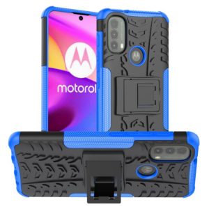 For Motorola Moto E40 Tire Texture TPU + PC Phone Case with Holder(Blue) (OEM)