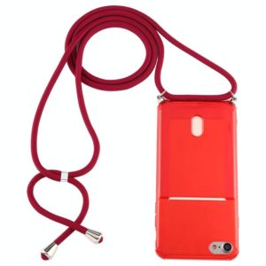 For iPhone 8 / 7 Transparent TPU Protective Case with Lanyard & Card Slot(Red) (OEM)