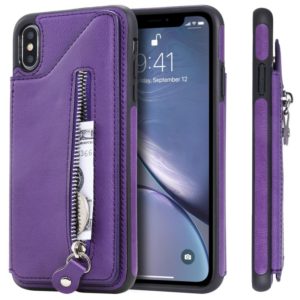 For iPhone XS Max Solid Color Double Buckle Zipper Shockproof Protective Case(Purple) (OEM)