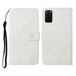 For Samsung Galaxy S20+ Ethnic Style Embossed Pattern Horizontal Flip Leather Case with Holder & Card Slots & Wallet & Lanyard(White) (OEM)
