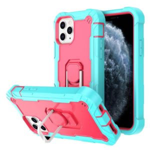 For iPhone 11 Pro PC + Rubber 3-layers Shockproof Protective Case with Rotating Holder (Mint Green + Rose Red) (OEM)