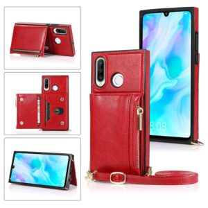 For Huawei P30 Lite Square Zipper Wallet Bag TPU+PU Back Cover Case with Holder & Card Slots & Wallet & Cross-body Strap(Red) (OEM)