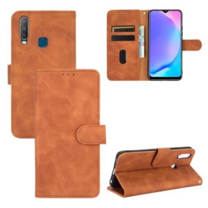 For vivo Y17 / Y15 / Y12 Solid Color Skin Feel Magnetic Buckle Horizontal Flip Calf Texture PU Leather Case with Holder & Card Slots & Wallet(Brown) (OEM)