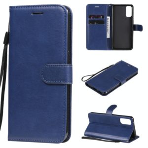 For Oppo Reno4 5G Solid Color Horizontal Flip Protective Leather Case with Holder & Card Slots & Wallet & Photo Frame & Lanyard(Blue) (OEM)
