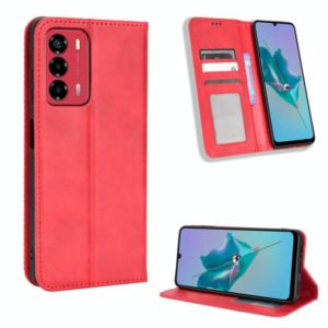 For ZTE Blade A72 / V40 Vita Magnetic Buckle Retro Texture Leather Phone Case(Red) (OEM)