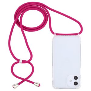 For iPhone 12 mini Transparent Acrylic Airbag Shockproof Phone Protective Case with Lanyard (Rose Red) (OEM)