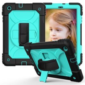 For Samsung Galaxy Tab A 10.1 (2019) T510/T515 Shockproof PC + Silicone Combination Case with Holder & Hand Strap & Shoulder Strap(Black + Mint Green) (OEM)