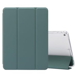 For iPad mini (2019) / mini 4 3-folding Electric Pressed Skin Texture Horizontal Flip Shockproof Transparent TPU + PU Leather Case with Holder & Pen Slot & Sleep / Wake-up Function(Deep Green) (OEM)