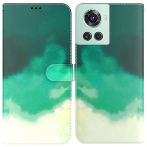 For OnePlus 10R / Ace Watercolor Pattern Leather Phone Case(Cyan Green) (OEM)