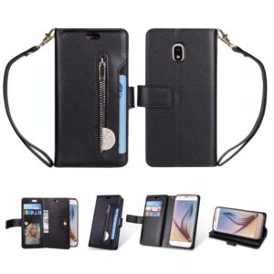 For Samsung Galaxy J3 (2018) / Galaxy J7 (2018) Multifunctional Zipper Horizontal Flip Leather Case with Holder & Wallet & 9 Card Slots & Lanyard(Black) (OEM)