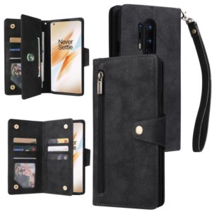 For OnePlus 8 Pro Rivet Buckle 9 Cards Three Fold Leather Phone Case(Black) (OEM)