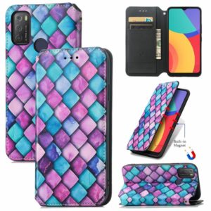 For Alcatel 1S (2021) Colorful Magnetic Horizontal Flip PU Leather Case with Holder & Card Slot & Wallet(Purple Scales) (OEM)