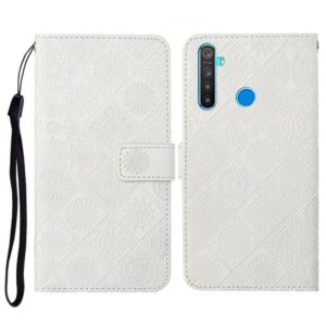 For OPPO Realme 5 Pro Ethnic Style Embossed Pattern Horizontal Flip Leather Case with Holder & Card Slots & Wallet & Lanyard(White) (OEM)