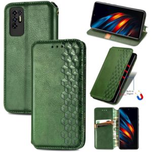 For Tecno Pova 2 Cubic Grid Pressed Horizontal Flip Magnetic Leather Phone Case with Holder & Card Slots & Wallet(Green) (OEM)