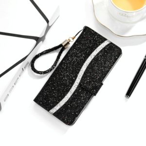 For Samsung Galaxy A42 Glitter Powder Horizontal Flip Leather Case with Card Slots & Holder & Lanyard(Black) (OEM)