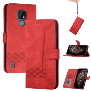 For Motorola Moto E7 Cubic Skin Feel Flip Leather Phone Case(Red) (OEM)