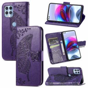 For Motorola Edge S Butterfly Love Flowers Embossed Horizontal Flip Leather Case with Holder & Card Slots & Wallet & Lanyard(Dark Purple) (OEM)
